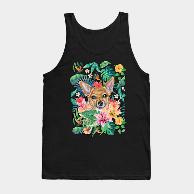 Tropical Short Haired Red White Chihuahua 1 Tank Top by LulululuPainting
